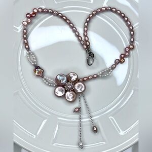 Handmade Freshwater Pearl Sakura Pink Flower 🌸 Star ⭐️ Unicorn🦄 Braided Necklace